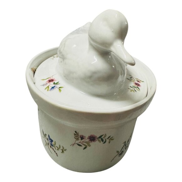 Vintage BIA Cordon Bleu Ceramic Duck Tureen With Lid Floral Design 6" Tall 10" L - Picture 3 of 10